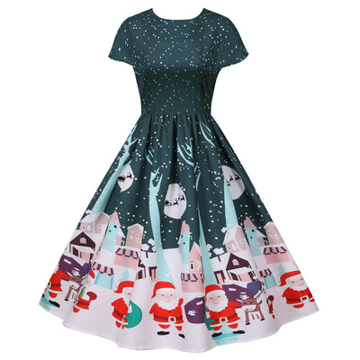 Christmas Short Sleeve Printed Dress
