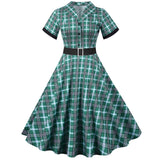 Retro Short Sleeve Plaid Print Dress