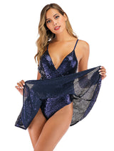 Deep V-neck Sling Backless Sequined Dress