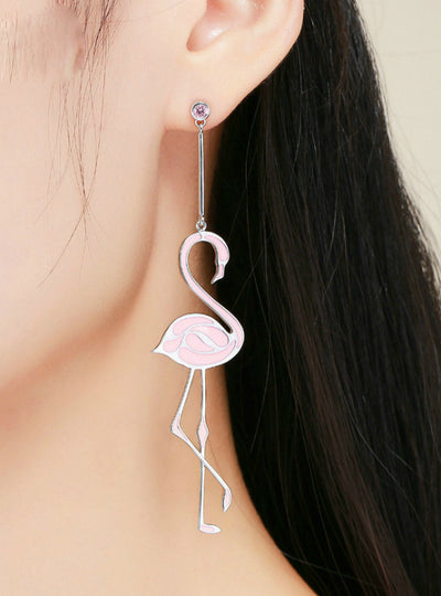 Romantic Flamingo Pink Enamel Drop Earrings