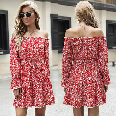 Trumpet Sleeve Flower Print Dress