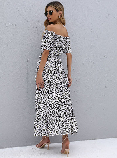 Short-sleeved Irregular Printed Dress