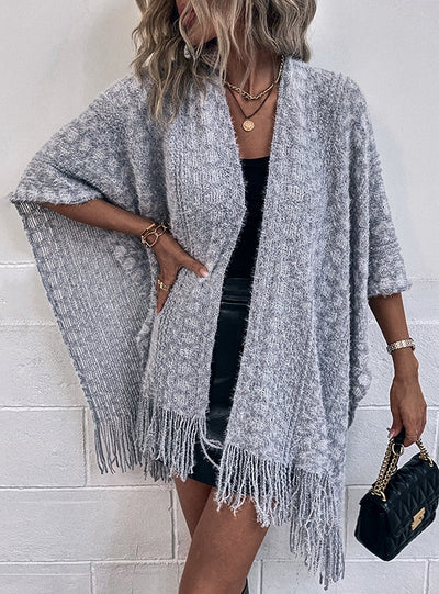 Crocheted Knitted Fringed Cloak Shawl