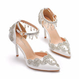 Beaded Rhinestone Tassel Sandals Wedding Shoes