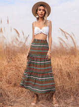 National Wind Print Lace-up Skirt