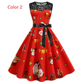 Christmas Printed Lace Stitching Dress