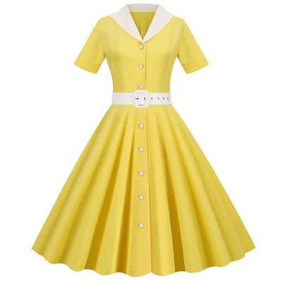 Retro Short Sleeve V-neck 50S Dress
