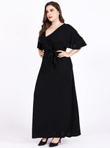 V-neck Short Sleeve High Waist Chiffon Dress