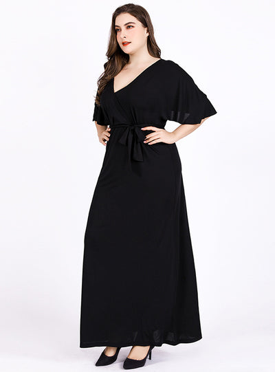 V-neck Short Sleeve High Waist Chiffon Dress