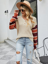 Loose Pullover Stitching Contrast Sweater