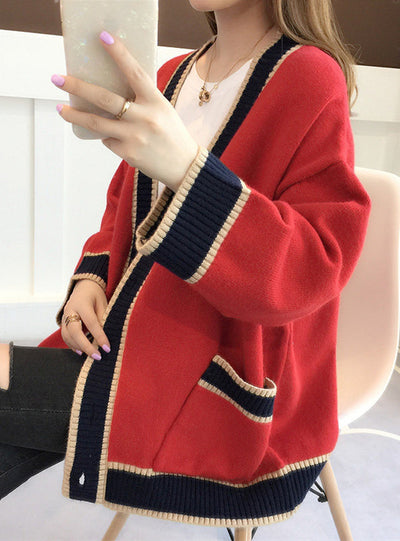Women's Cardigan Knitted Korean Stripe Wool Sweater