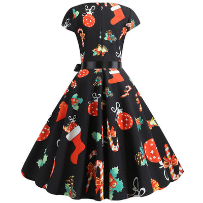 Christmas Printed Short-sleeved Dress