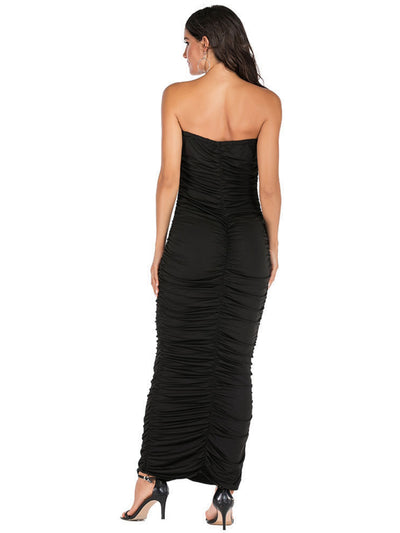 Pleated Sexy Tube Top Tight Backless Dress