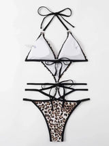 Sexy Leopard Print One-piece Drawstring Bikini
