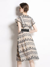 Chiffon Flounces Flying Sleeves Printed Dress