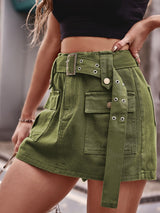 Elastic Waist Denim Overalls Shorts Skirt