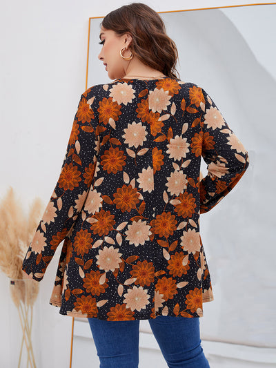 Long Sleeve Swing Print Knitted Large Size T-shirt