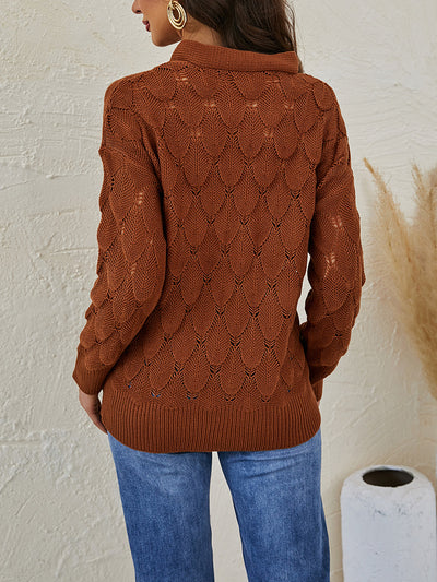 V-neck Fish-scale Hollow Sweater