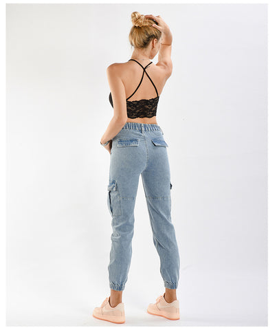 High-waist Wide-leg Elastic Waist Jeans