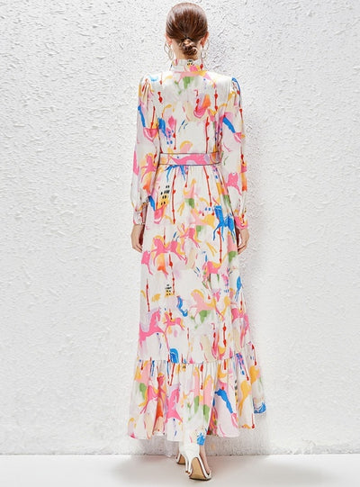 Lantern Pleated Big Swing Print Dress