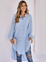 Casual Solid Color Loose Long Lapel Shirt