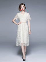 White Lace Summer V-neck Short Sleeve Dress