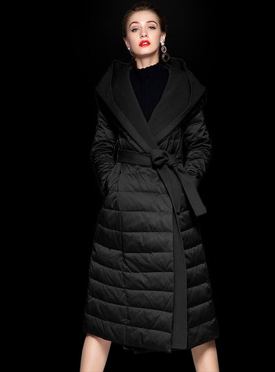 White Duck Down Stitching Hooded Down Jacket