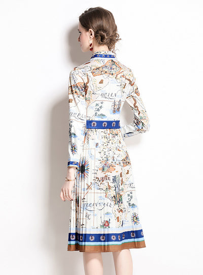 Printed Slim Long Sleeve Shirt Dress