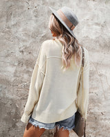 V-neck Single-breasted Long Sleeve Sweater