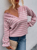 Striped Pullover Button Cardigan Sweater Top