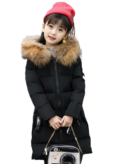 Winter Children Thicken Hooded Natural Fur Collar Coat 