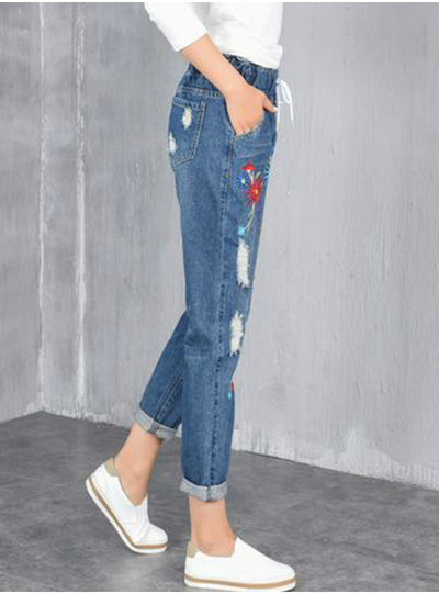 Oversized Ankle Length Women Denim Pants 