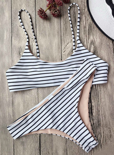 Striped Cami Bralette Bikini Set Sexy Low Waisted 