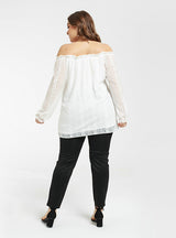 White Lace Long Sleeve Off the Shoulder Top