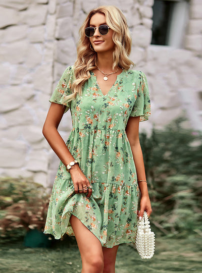 Summer V-neck printed Dress