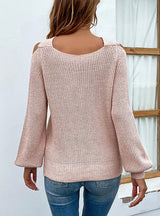 Solid Color Cross-neck Lantern Sleeve Sweater