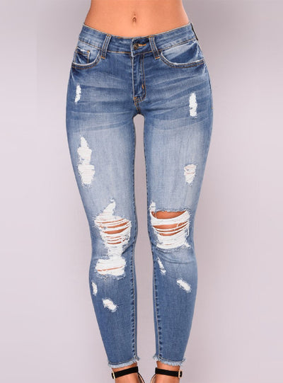 High Waist Elasticity Holes Jeans