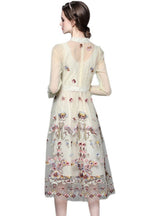 Long-sleeved Gauze Embroidered Dress