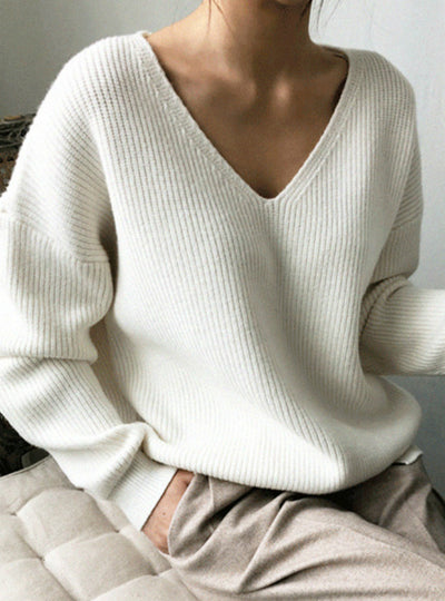 Women's Sweaters V-Neck Minimalist Tops Fashionable