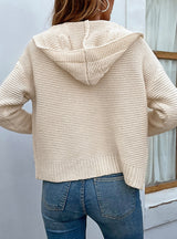 Solid Color Hooded Twist Sweater Cardigan Coat