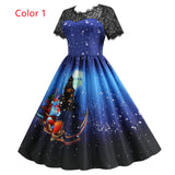 Lace Stitching Short Sleeve Printed Dress