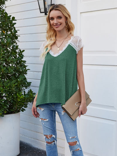 Spliced Lace Loose Vest T-shirt