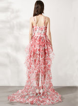 Sexy Hi Lo Print Fluffy Dress