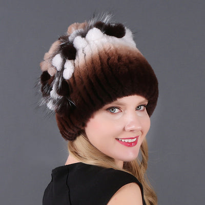 Rex Rabbit Fox Fur Hat Female Genuine Fur Caps