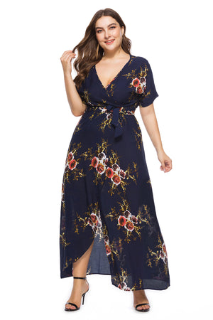 Orinted Bohemia V-neck Beach Dress