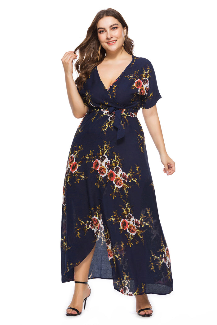 Orinted Bohemia V-neck Beach Dress