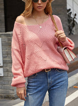 Women Solid Color Hollow Sweater