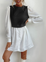 Round Neck Bubble Sleeve Stitching Shirt Dress