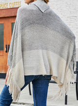 Fringe Knitted Sweater Cape Shawl