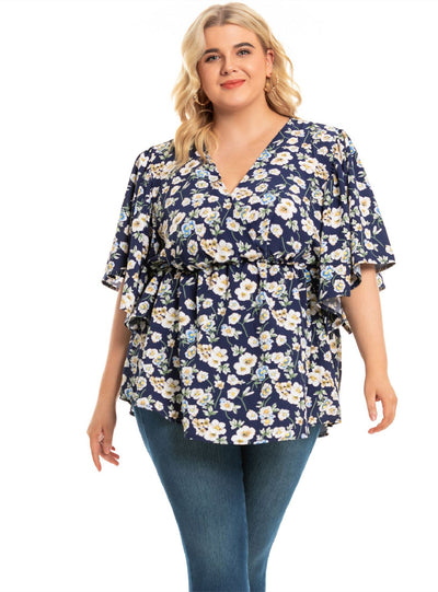 Flying Sleeve Loose V-neck Blouse For Ladies